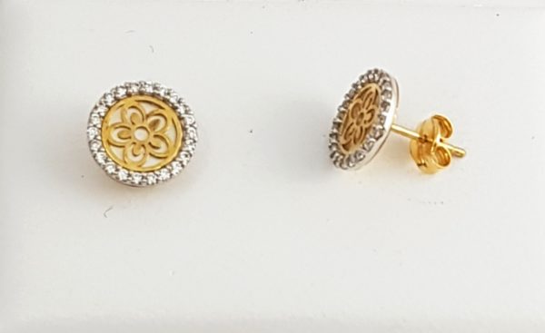 1-020155100-pendientes-flor-oro amarillo y blanco-zirconitas-baratos-valencia