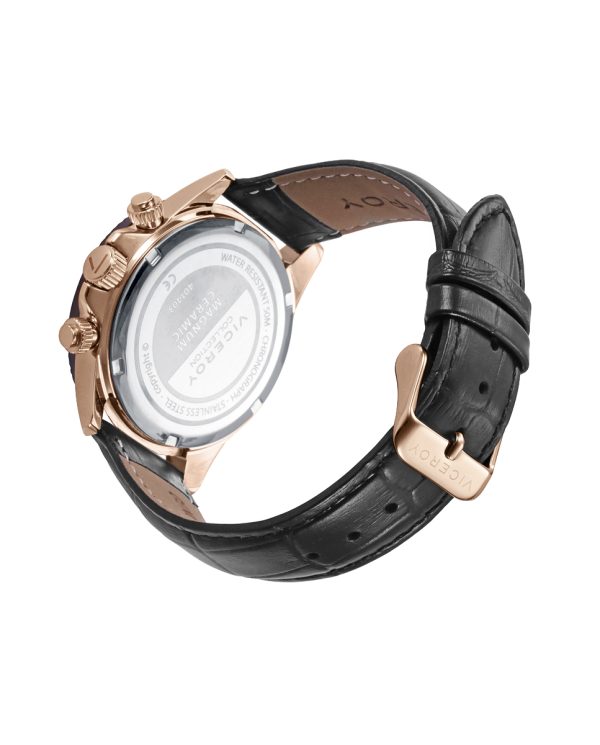 reloj-viceroy-hombre-caja-acero-ip-rosa-bisel-ceramico-marron-5-atm-correa-piel-negra-401401-17C